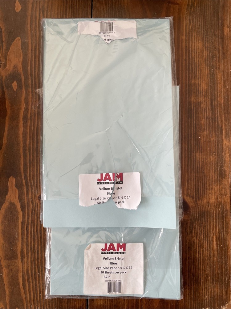 2x JAM Paper Legal Size Bristol Blue 67lb 8.5″ x 14″ 50 sheets in each pack