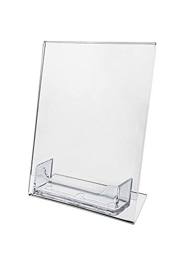 6 Sign Holder Slant Back Display 5″x7″ w Business Card Holder Clear Acrylic AZM