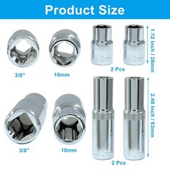 3/8 Inch Drive 10mm Shallow and Deep Socket Set 6 Point Hand Repair 4 Pcs