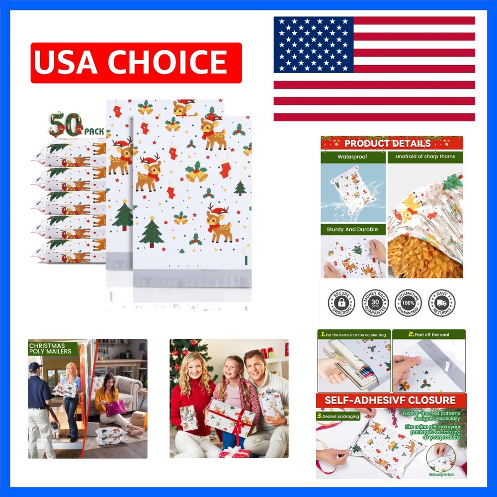 50 PCS 10×13 Cute Poly Mailers Waterproof Self-Sealing Holiday Shipping Bags …