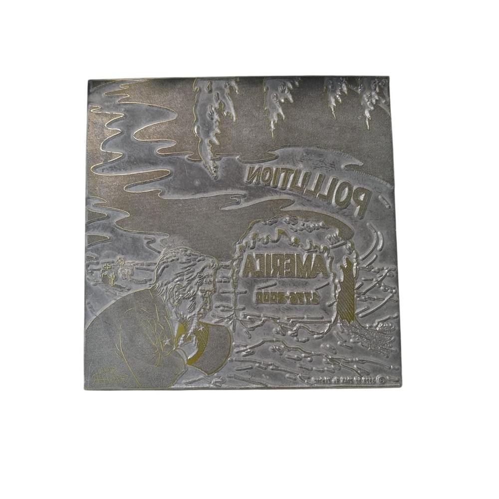 Vintage 1976 Bicentennial Political Cartoon Printing Plate Uncle Sam Pollution