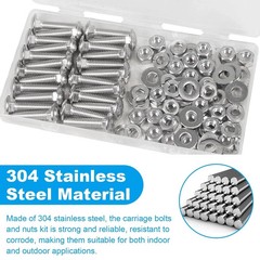 24 Sets 1/4-20 x 1-1/4″ Carriage Bolts Screws, 304 Stainless Steel Round Head…