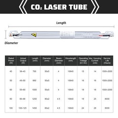 OMTech 40W Laser Tube for K40 Laser Engraver Cutting Engraving Cutting Machine