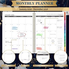 3 Year Monthly Planner 2026-2028 9×11 Inch 36-Month Calendar with Tabs Inner Poc