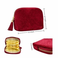 TXTIGER 5.3″ x 4.7″ Small Travel Jewelry Case, Velvet Pouch with Burgundy Red