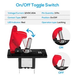 2x LED Lighted Toggle Switch 12V DC 20A 2 Pin On/Off SPST Rocker Switch for Car