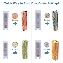 4-In-1 Coin Counter Sorter Tube Accurate Count for Pennies Nickels Dimes Quarter