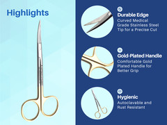 Scissors Surgical 4.5 inches Curved Gold Plated Handle ARTMAN