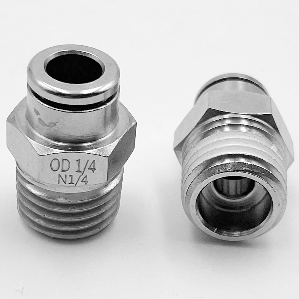 1/4″Od 1/4″ Npt Air Union Male Push Fitting 1/4 OD NPT, Silver