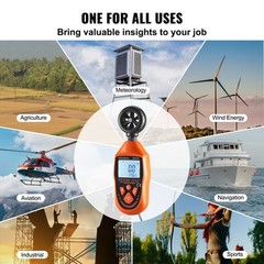 VEVOR Handheld Anemometer Digital Wind Speed Meter Gauge 14℉-113℉with LED Screen