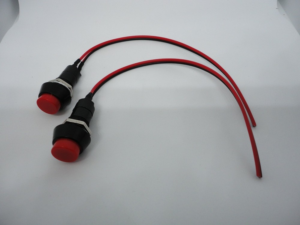2Pcs Pack Lot 12mm 12V Momentary Round Red 2 Pin Power Button Switch Reset Cable