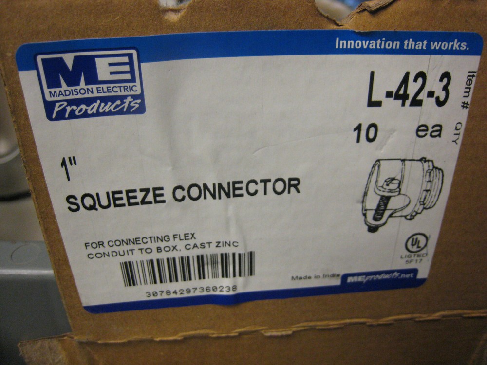 MADISON ELECTRIC Squeeze Flex Male Connector 1-Inch # L-42-3 LOT of 20 yes 20