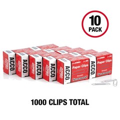 ACCO Brands Paper Clips Jumbo Smooth Economy 10 Boxes 100/Box (72580)