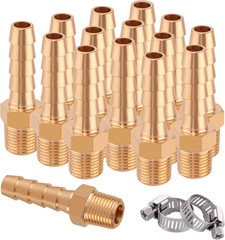 1/4″ Barb to 1/8 NPT Male Brass Hose Fitting Repair Kit with Clamps 15 Pack