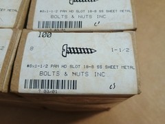 Lot of 7 Boxes of 100QTY #8 x 1-1/2 Slotted Stainless Steel Sheet Metal Screw