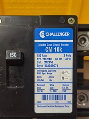 Challenger CM2150 150 Amp 2 Pole 120/240VAC Molded case Main Circuit Breaker