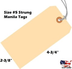 Large Size #5 String Tags 4 3/4″ x 2 3/8″ Colored Manila Shipping 100 200 300
