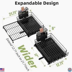 Dish Drying Rack Expandable, Large Sink Dish Rack with Utensil Holder and
