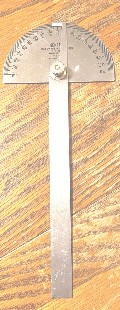 Vintage Protractor General Hardware Mfg. Co., New York USA. No 18 Stainless Tool