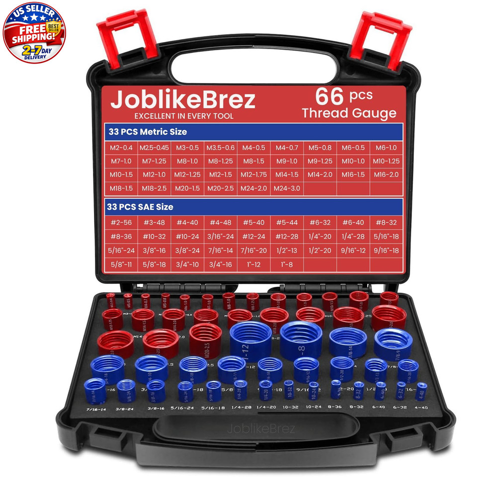 JoblikeBrez Thread Checker, 66pcs Nut and Bolt 66 Red