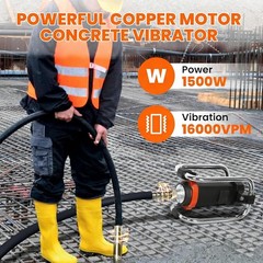 1500W Power Concrete Vibrator Tools, 16000 VPM Portable Cement Concrete 15Ft Rod