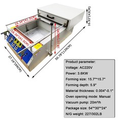 220V 1PH 3.6KW Vacuum Blister Machine 15.7″*15.7″*5.9″ 20m³/h Pump