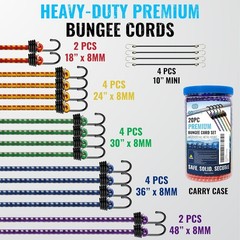 Assorted Lengths Heavy-Duty Bungee Cords – 20 Pcs for All Your Securing Needs