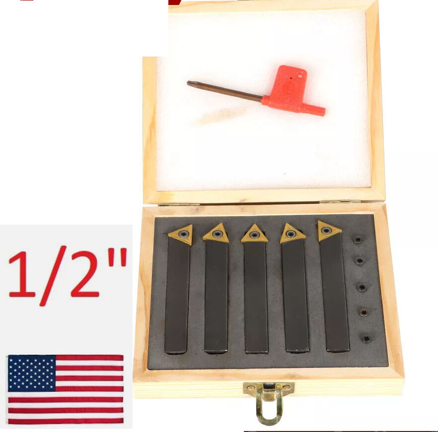 5 pc 1/2″ Lathe Indexable Carbide Insert + Turning Tooling Bit Holder Set
