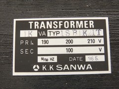 K.K Sanwa TYP1SB1K21T Industrial Transformer PRI 200-210V SEC 100V