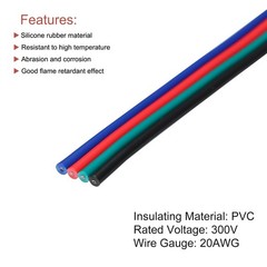 20 AWG Flat Ribbon Wire, LED Extension Cable 4 Pin, 40Ft/12M Long 1.8mm Dia 4…