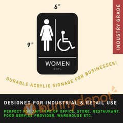 Men + Women Restroom Sign ADA Braille Self Adhesive with 3M Tape 9″ x 6″