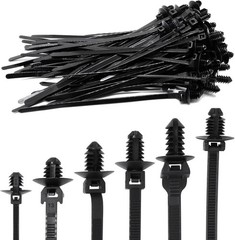 60PCS Push Mount Zip Ties Nylon Wire Harness Cable Clips Automotive Black 6 Type