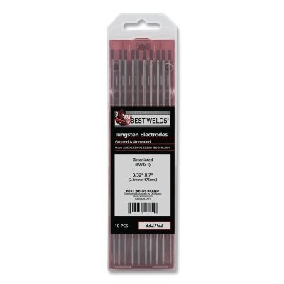 Zirconiated Ground Tungsten Electrode, 3/32 in dia x 7 in L, 10 PK ORS Nasco