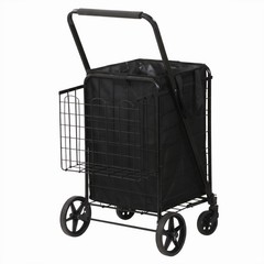 Collapsible Rolling Grocery Cart 88LB Load Capacity w/ Oxford Cloth Liner Black
