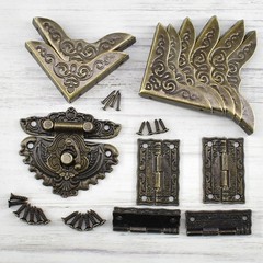 13Pcs Antique Engraved Latch Hasp Hinges Box Corner Protectors with Screws Ki…