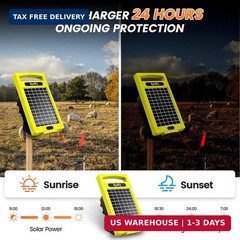 24 Hour Solar Electric Fence Charger, 20 Miles, Up to 10200v Output Range Electr