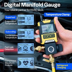 Digital Vacuum Pressure Manifold Gauge w/ Temp Clamp Hoses AC R134a R410a R1234y