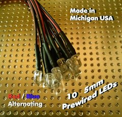 10 RED / BLUE ALTERNATING 5mm Pre Wired LEDs 6 volt 6v PREWIRED rc USA