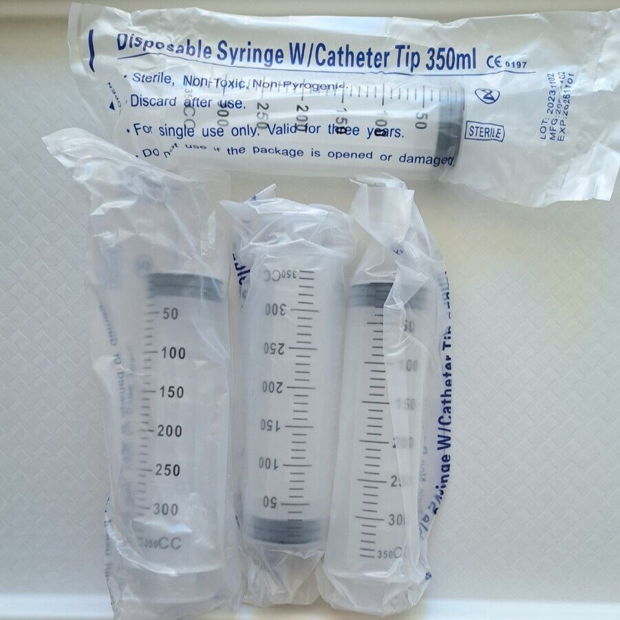 4 Pack 350cc Catheter Tip Disposable XL Syringes 350mL New/Sealed Exp 11/26