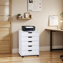 5 Drawer Dresser Rolling Clothing Storage Chest Beside Wall Mobile Store Clothes