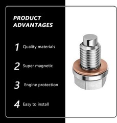 M12×1.5 Magnetic Oil Drain Plug in Stainless Steel with Copper C Size: M12×1.5
