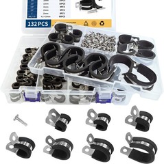 132 Pcs Assorted Rubber Cushioned Cable Clamps Stainless Steel Pipe Clamps