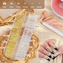 2640Pcs 3D Star Nail Charms, Gold & Silver Multi-Shapes Metallic Nail Art Gems a