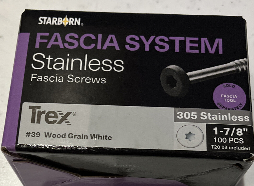 STARBORN Fascia System for TREX 1-7/8″ 305 Stainless Screws #39 Wood Grain White