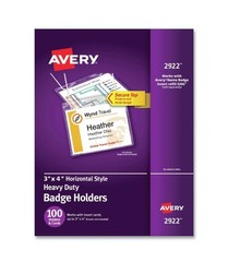 Avery Landscape 3″ x 4″ Badge Holders With Lanyards, 100-Pack