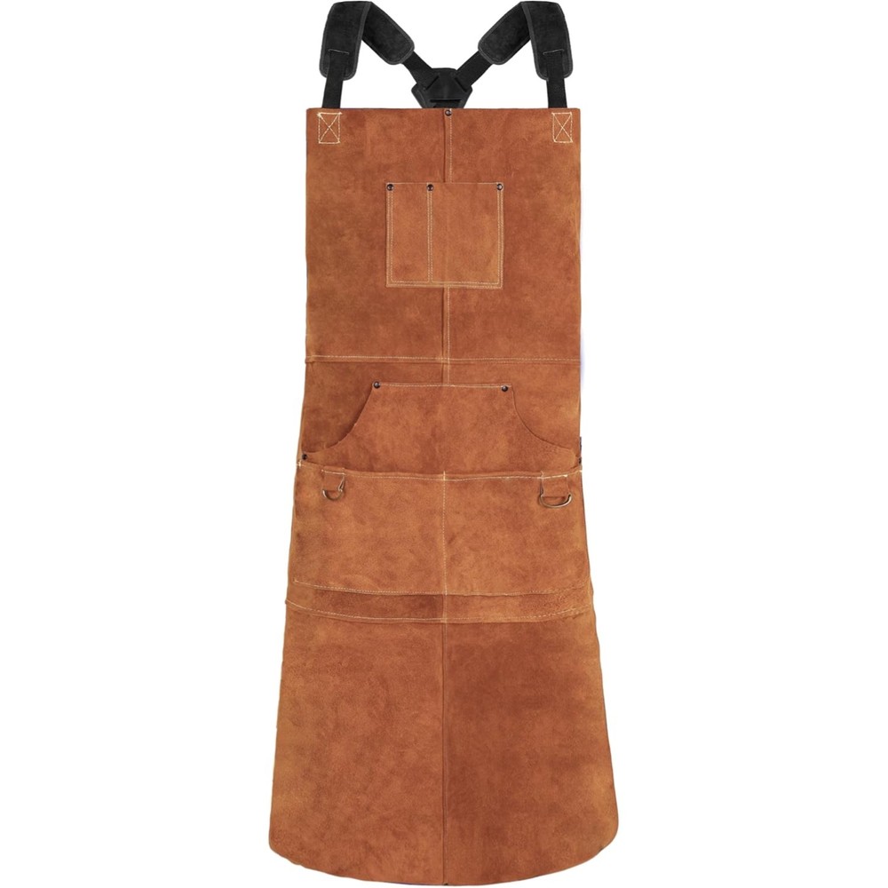 Adjustable Heavy Duty Leather Apron: Ideal for Welding & Workshop Use, 6 Pockets
