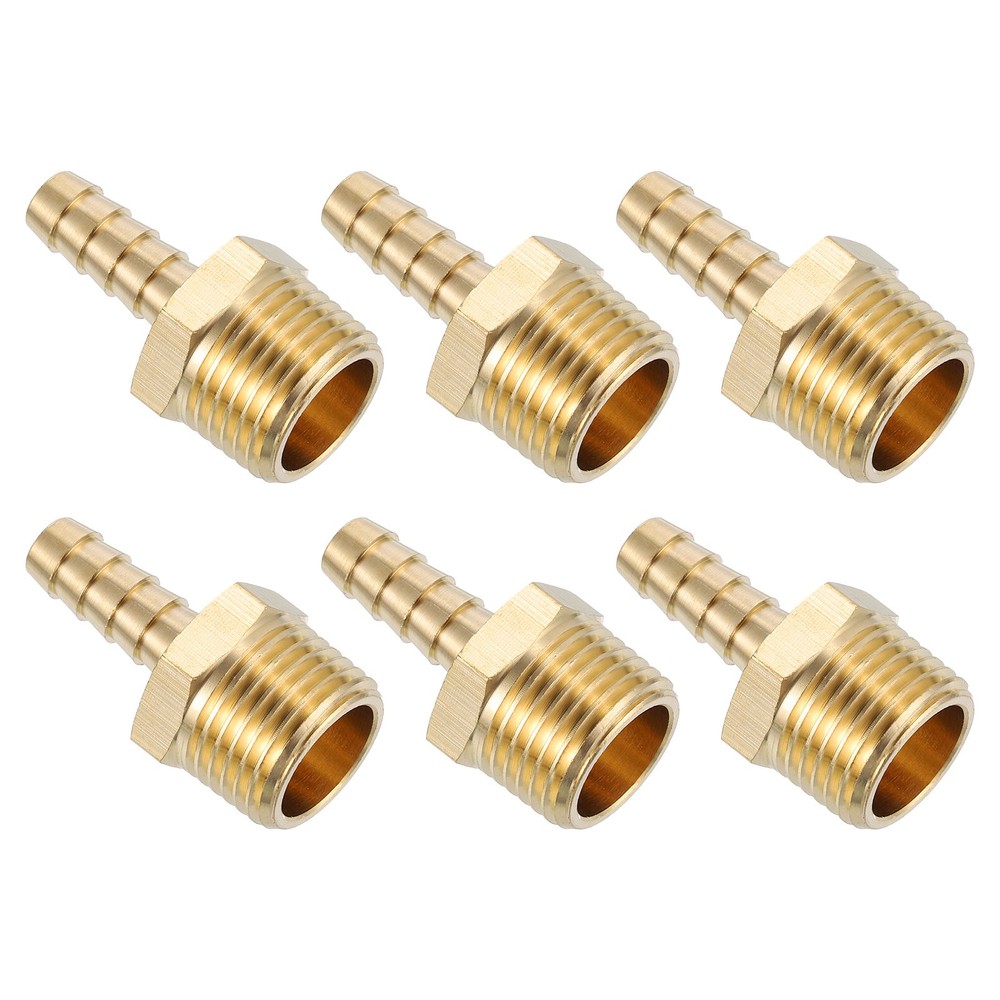 6sets Brass Hose Barb Fittings 5/16″ Barbx1/2″ NPT Male Barb Pipe Fitting