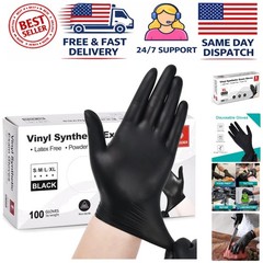 XL Black Vinyl Exam Gloves – 100 Count, Waterproof & Food Safe Disposable Gloves