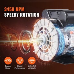 VEVOR 2HP Air Compressor Motor 115/230V 20/10A 3450RPM 56 Frame CW/CCW Rotation