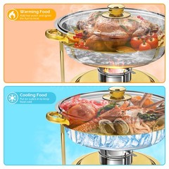 4 PCS 9Qt Round Chafing Dish Buffet Set 316 Stainless Steel Gold W/Glass Lids